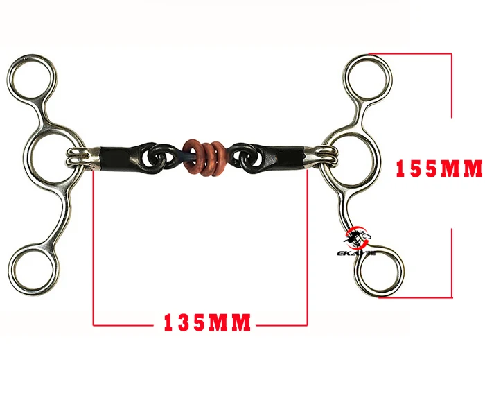 Черный Стальной конский кляп бит, BS Двойной соединенный рот с медными кольцами. Конное оборудование trbt0111