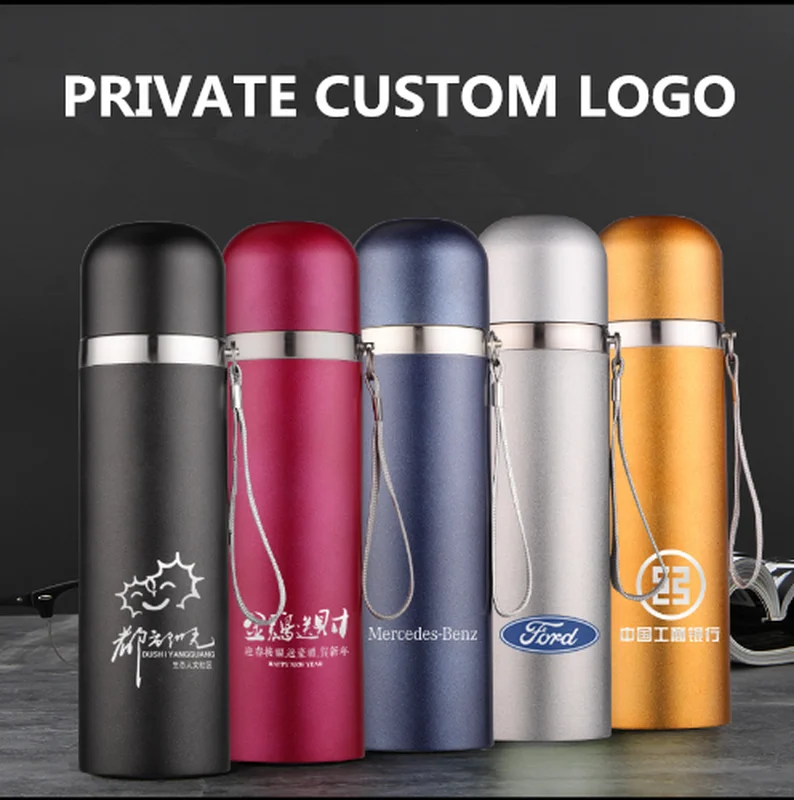 Thermos Cup Customized Logo with Free Stainless Steel Vacuum Flasks 500ml Gifts Lettering Advertising Cup Printing