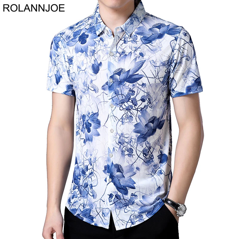 Camisas hawaianas de loto de porcelana para hombre, ropa manga corta, camisas de vestir informales camisa Social, 2018| Camisas informales| - AliExpress