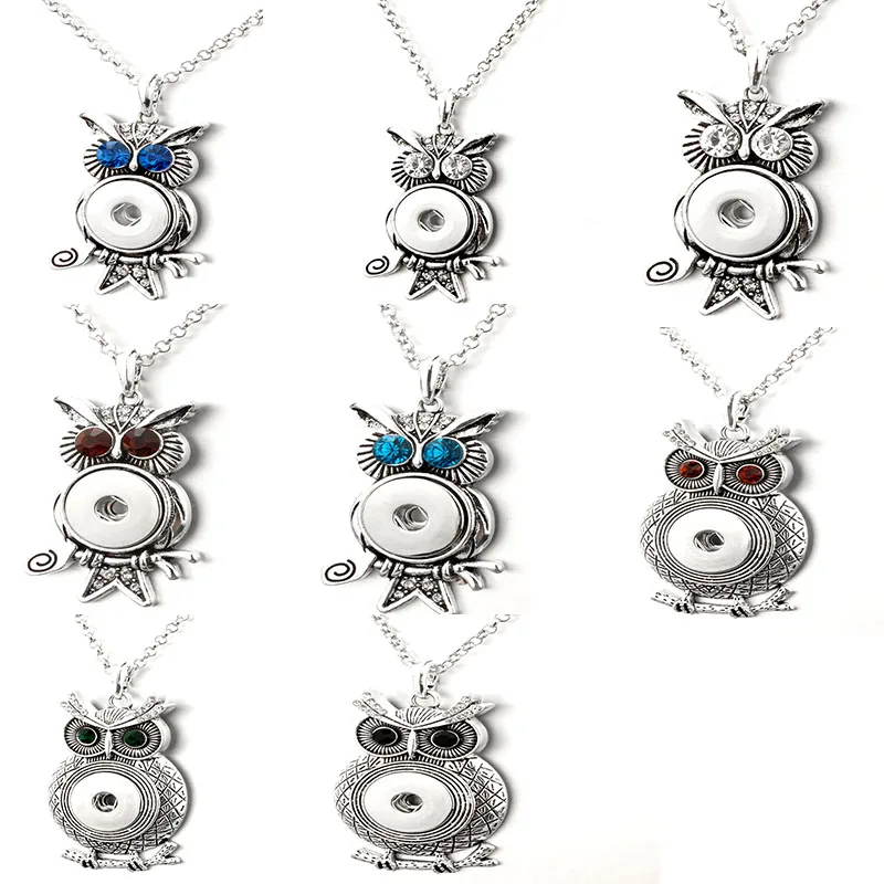 Fashion Owl Metal Snap Button Necklace Rhinestone Geometric Pendant DIY Matching 18mm Buttons Necklaces Jewelry Women Girls | Украшения и