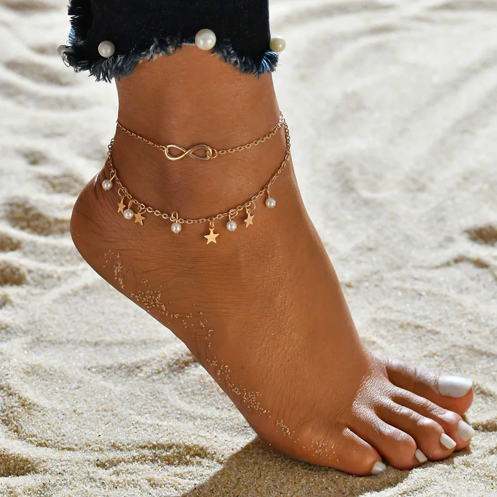 Boho Style Star Anklet Fashion Multilayer Foot Chain Ankle Bracelet for Women Beach Accessories Gift C1