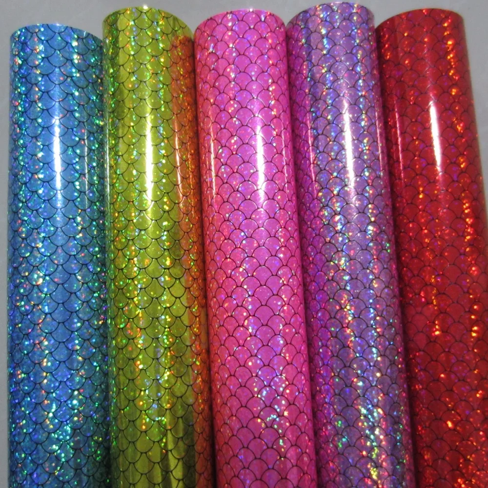 

30cm x 134cm fish PU Leather Iridescent synthetic leather fabric holographic leather faux leather fabric CN037