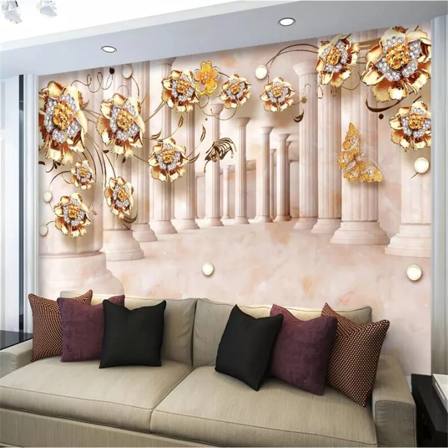 Фотообои beibehang на заказ 3d фотообои Золотая Роза лоза камень римская колонна фон