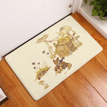 

Lovely Rabbit Fox Bath Mats Mouse Mushroom Food House Living Room Flower Rugs Leaves Grass Long Coral Fleece Decorate Indoor Mat