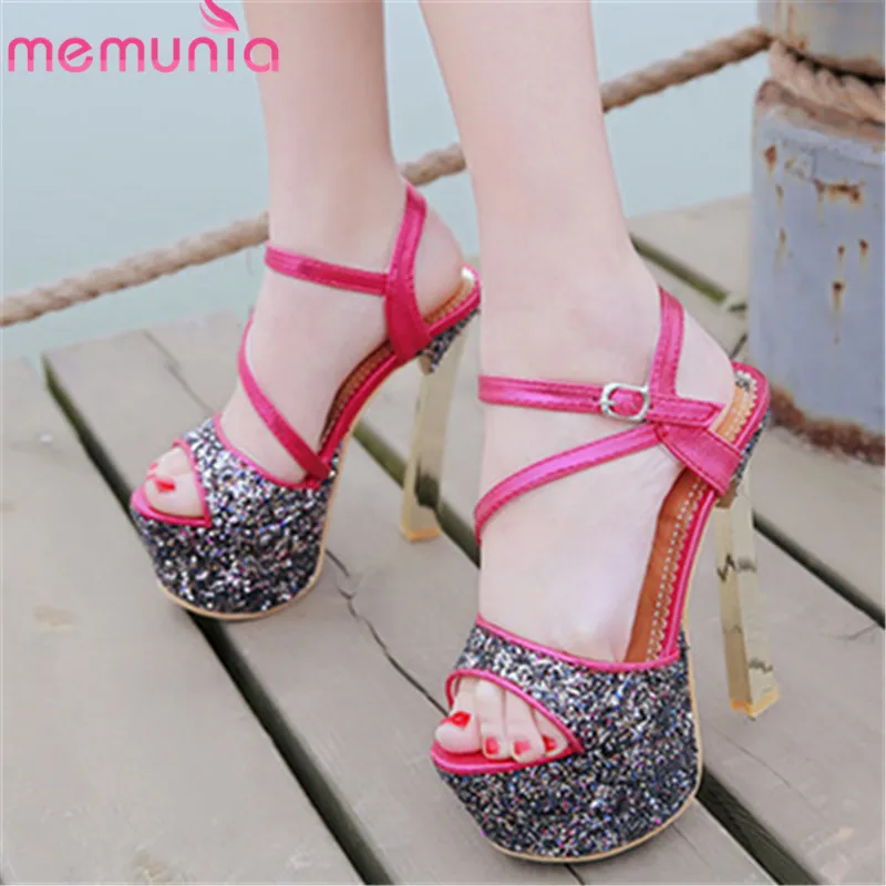 

MEMUNIA 2019 new fashion style women sandals peep toe summer super high heels shoes buckle sexy platform prom shoes woman