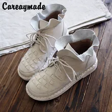 Careaymade-, Новая Осенняя обувь из натуральной кожи ботильоны ручной работы художественная обувь в стиле ретро mori girl обувь из вязаного трикотажа