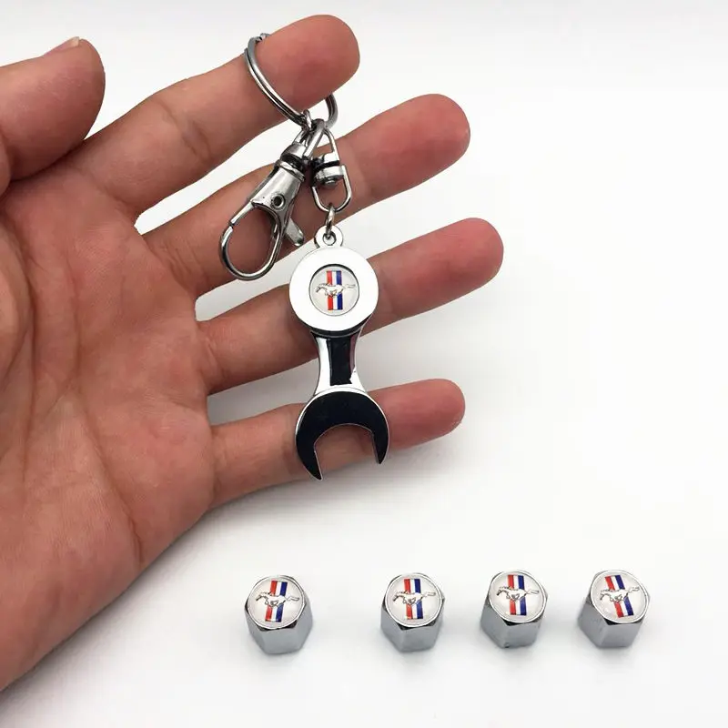 

5pcs/lot Steel Wheel Tire Valve Stems Caps Stainless Tire Valve For Ford Mustang Fiesta Fusion Focus Mondeo Keychain Car styling