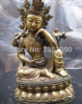 

xd 00981 100% Pure Bronze 24K Gold Gild Meditating Kwan-Yin Bodhisattva Buddha statue