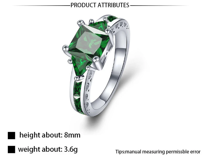 Elegant Square Green Stone Ring Charm Crystal Rings For Women Wedding Female Jewelry Anel Band Bijoux Bague anillos mujer dm137 (1)