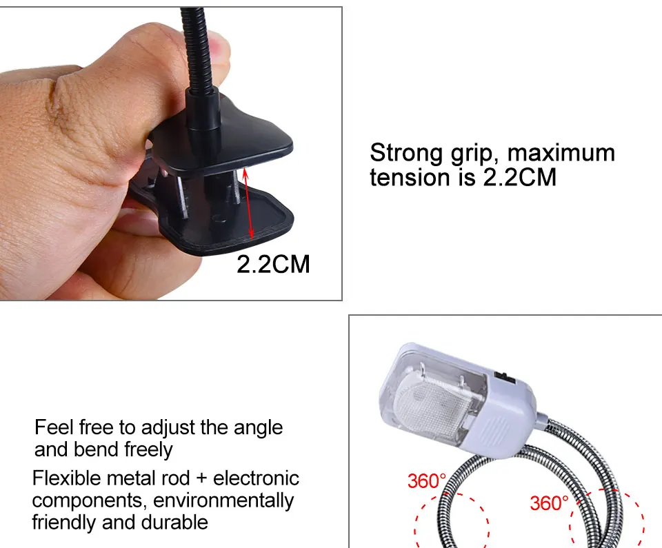 Portable Book Light LED Desk Table Lamp Flexible Mini Clip On Reading Lamp Light For Amazon Kindle Notbook eBook Readers PDAs (4)