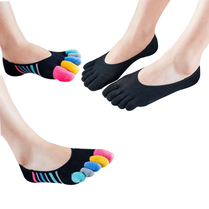 

3 Pair Women Sock Summer Spring Cotton Colored Toe Sock Cotton Invisible Shallow Five Finger Cute Vintage Bean Shoes Cotton Sock