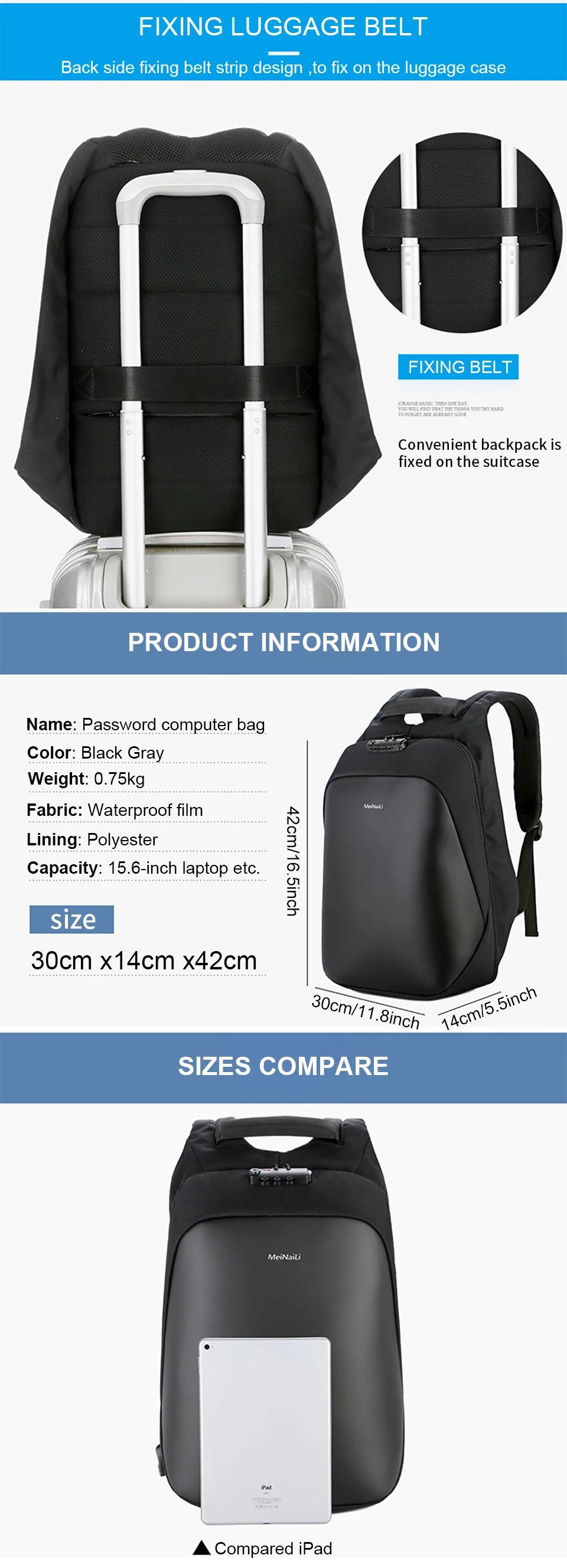 5 Anti Theft Backpacks Man Bag Large Capacity 15.6 Inch Laptop Notebook Backpack Business USB Back Pack Travel luggage Backpacking