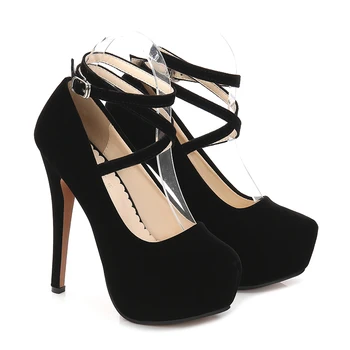 

Free shipping 14 cm cross lacing suede fashion banquet high heels shoes yards 5-13 -black