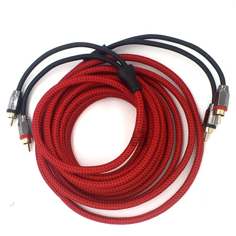 Car Speaker Amplifier Subwoofer Audio Cable 2 RCA To 2 Rca Red and