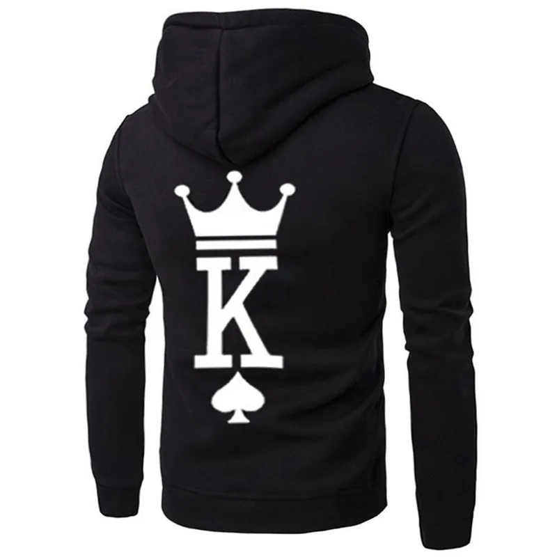  Poshfeel King Queen Crown Print Couple Hoodies Lovers Casual Pocket Hoody Sweatshirt Warm Hooded Pu