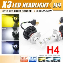 1 Set H4 HB2 9003 50W 6000LM X3 LED Headlight LUMILED 2nd ZES Chips 20SMD Fanless