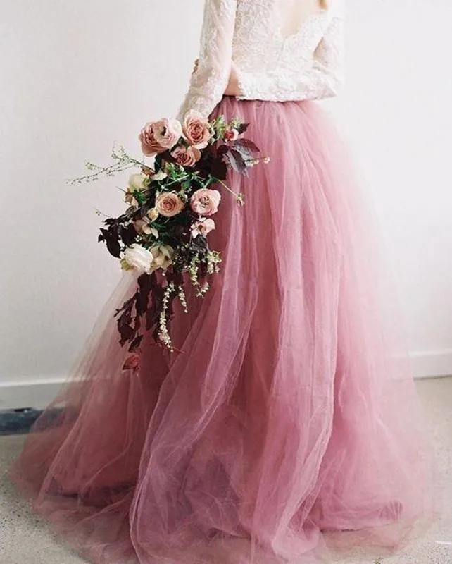 pink-white-sweet-boho-wedding-dresses-v-neck (1)