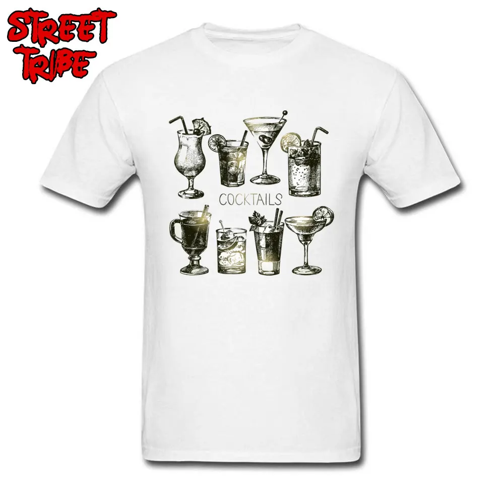 cocktail martini alcoholic drink Camisa Tops Shirt Short Sleeve for Male Cotton Fabric Crewneck T-Shirt Design Tshirts Fashion cocktail martini alcoholic drink white