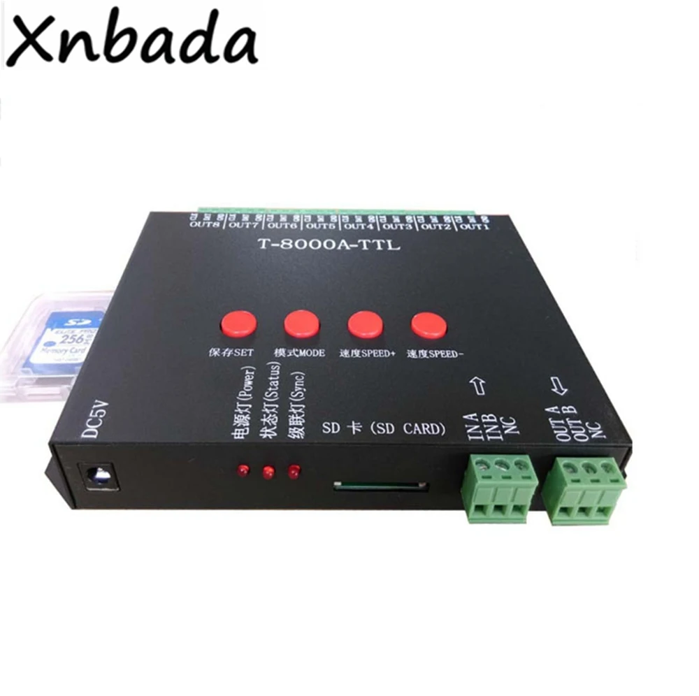 T-8000TTL SD Card Led Controller 8 Ports Output Full Color Programmable Controller DC5V Input For WS2812B Led Strip Lighting