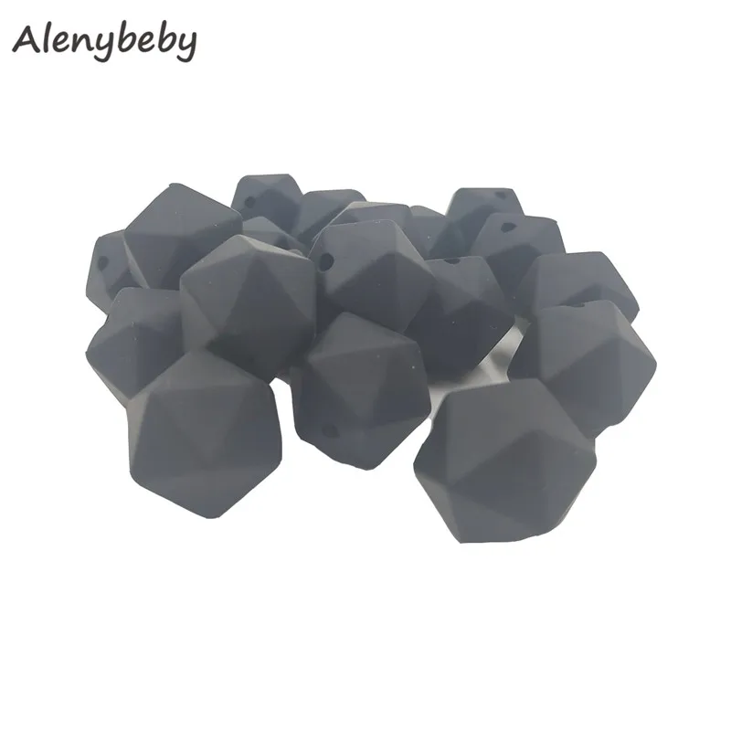 50pc 17mm Silicone Teether Beads Safe Icosahedron Shaped Candy Mix Color Teething Silicone Bead Toy BPA Free DIY Necklace Making - Цвет: Black