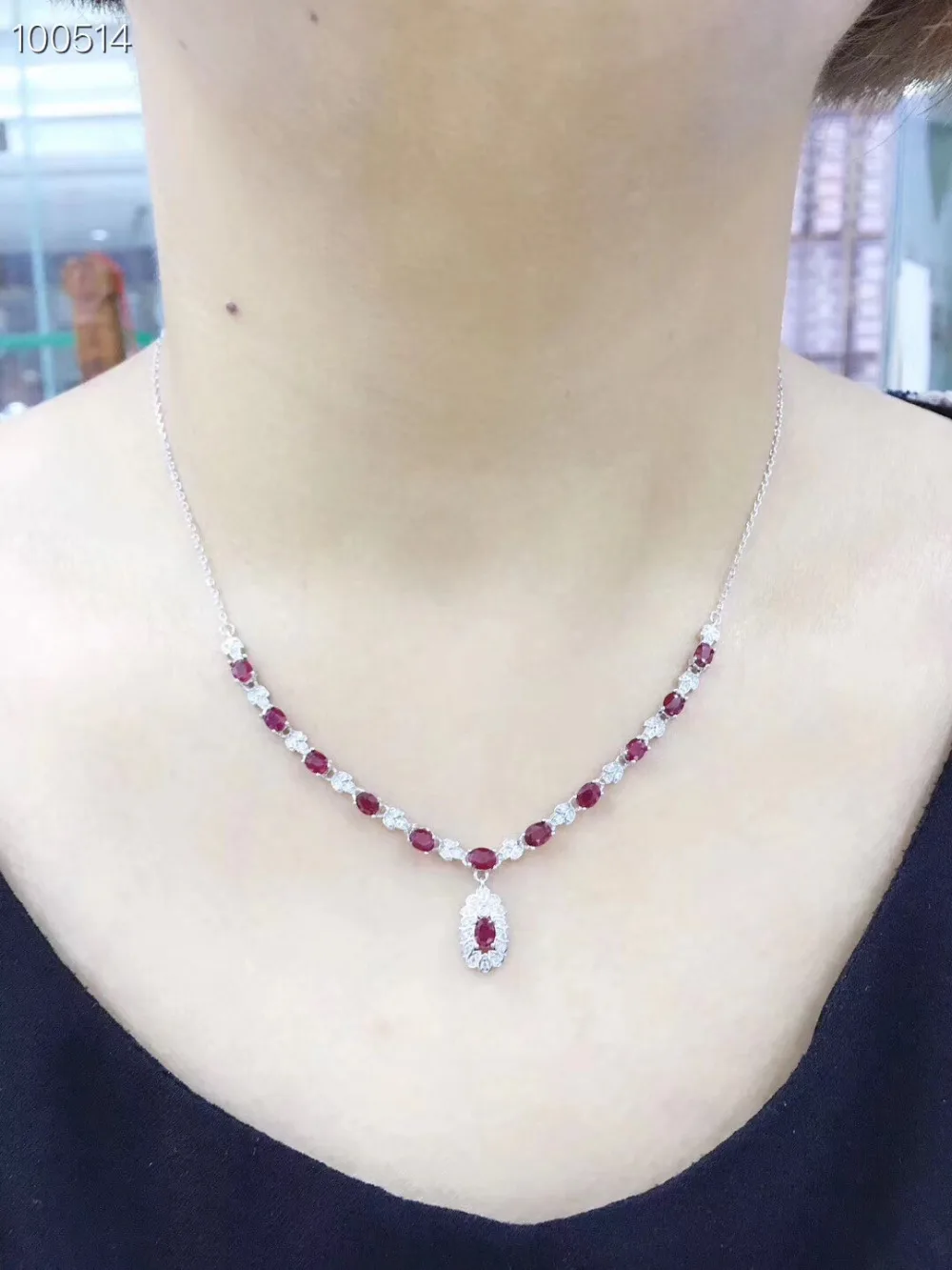 Collier pendentif rubis rouge naturel S925 argent collier de pierres précieuses naturelles de luxe