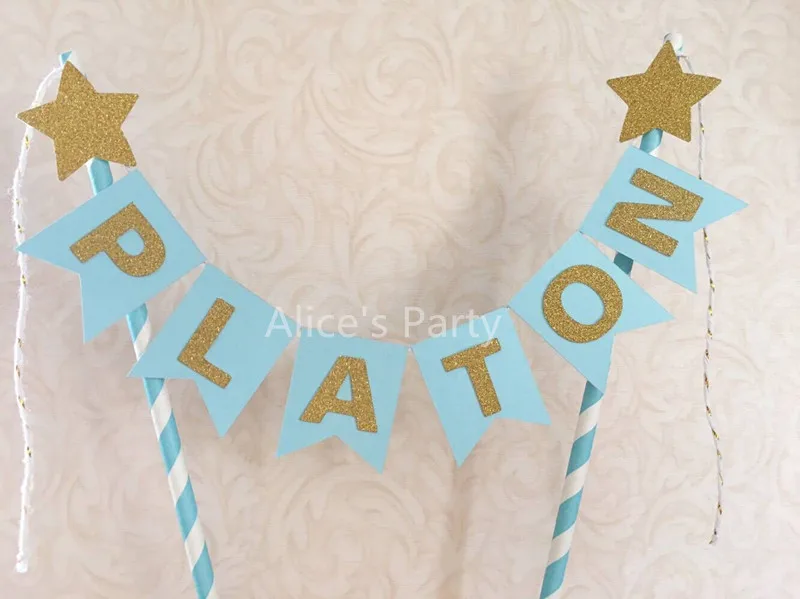 New Personalized Name Blue Gold Twinkle Star Birthday Cake