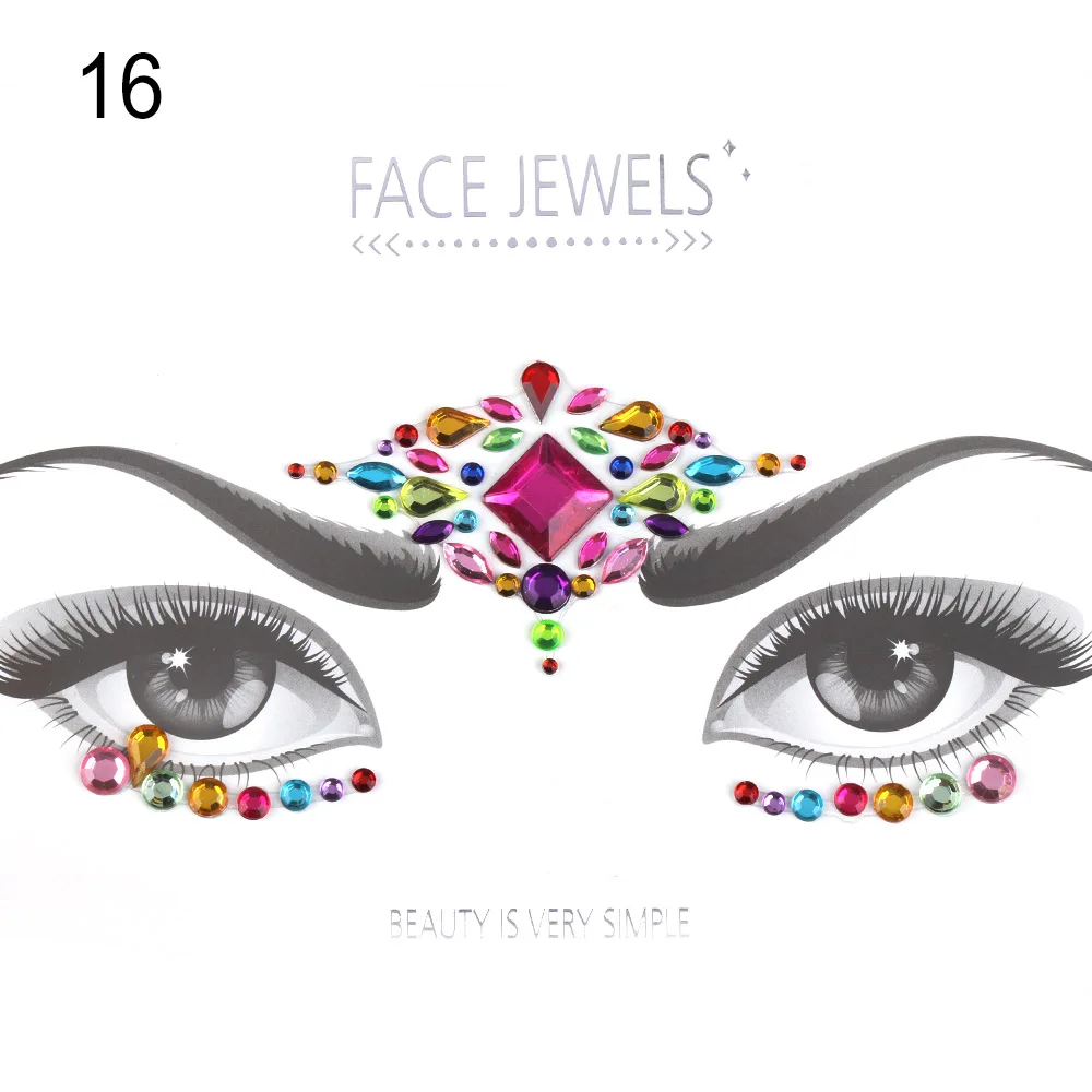face sticker-16 3D Хрустальные украшения на грудь, Временные татуировки, наклейки, сценические стразы, флеш-татуировки, клейкие наклейки на лицо, украшение на грудь, драгоценный камень, краска для тела - Цвет: face sticker-16