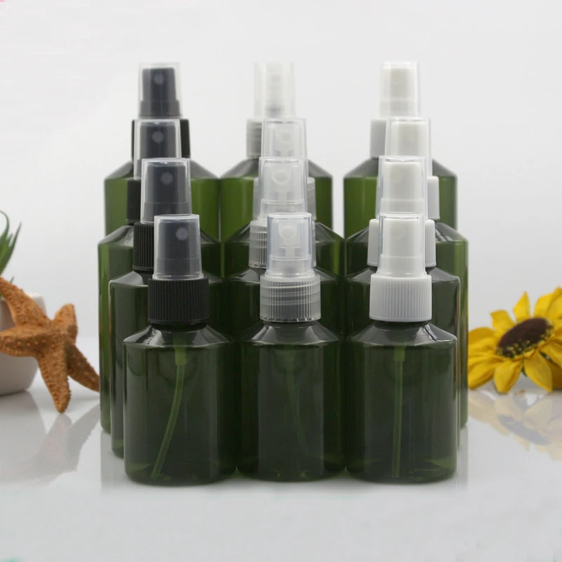 10pcs 50ml 100ml 150ml 200ml Plastic Dark Green Empty PET Spray Bottles with 3 Colors Sprayer Light Avoiding Mist Bottle Travel-0