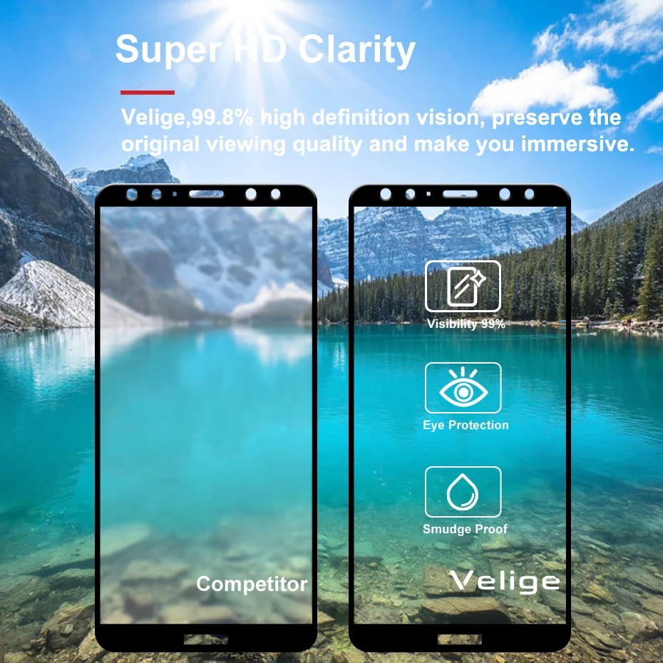 Закаленное стекло Velige с полным покрытием для Huawei Nova 2i Nova2i 2 i Защитная пленка