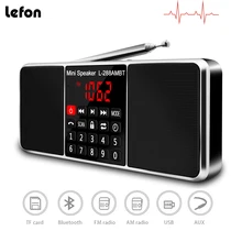 Lefon rádio digital portátil am fm, alto falante bluetooth, estéreo, mp3 player tf/cartão sd, usb, chamadas sem uso de mãos, led exibição de alto-falantes