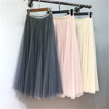Тюлевые юбки, женские Юпи Longue Повседневное лето-осень экстравагантные; эластичные Высокая талия длинная одноцветная юбка трапециевидной формы Feminina PZ1455