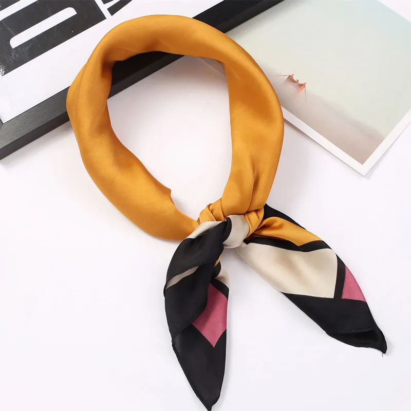 Women's small square silk scarf professional white collar flight