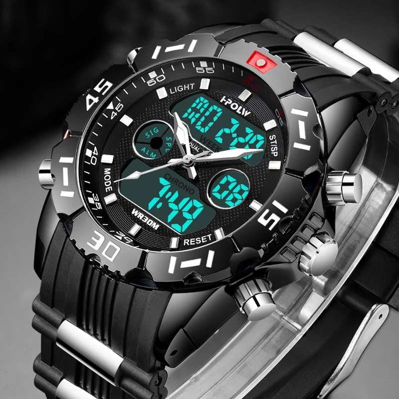 HPOLW Брендовые мужские спортивные часы модные Chronos резиновые мужские водонепроницаемые светодиодный цифровые часы мужские военные часы Relogio Masculino