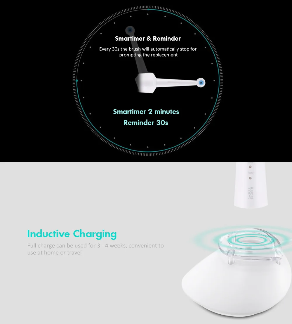 KM - 908 Waterproof Rechargeable Electric Toothbrush with 2 Heads Oral Hygiene Dental Care for Kids Adults