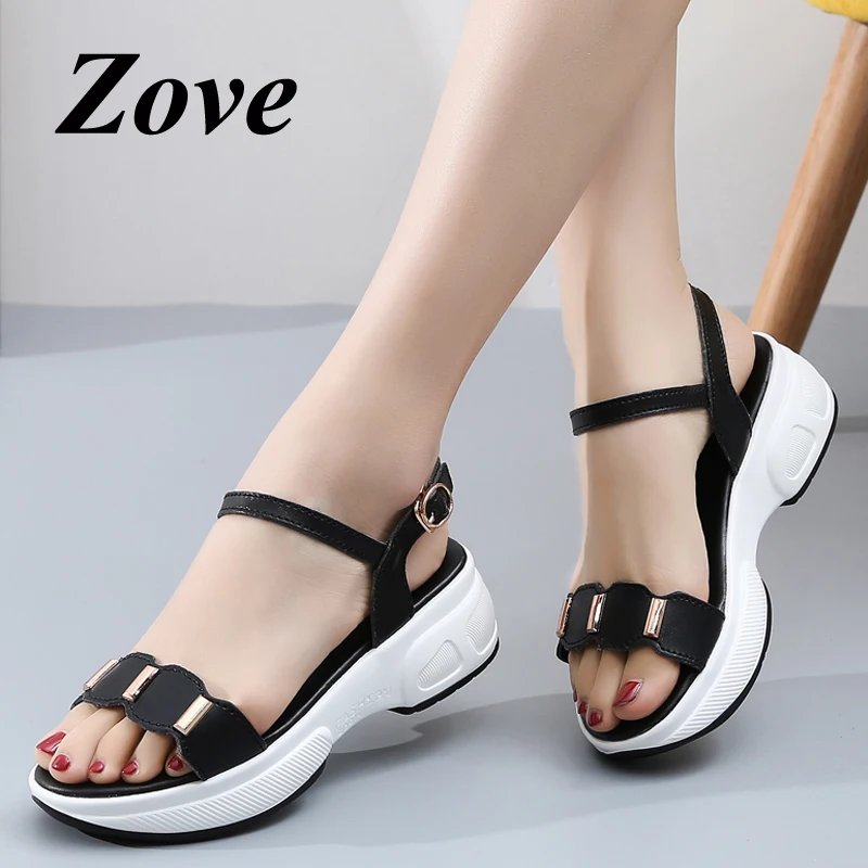 

ZOVE Women Buckle Sandals 2019 Summer Fashion Slingback Leather Slides Sandlas Outdoor Ankle Strap Platform Sandals Lady Shoe