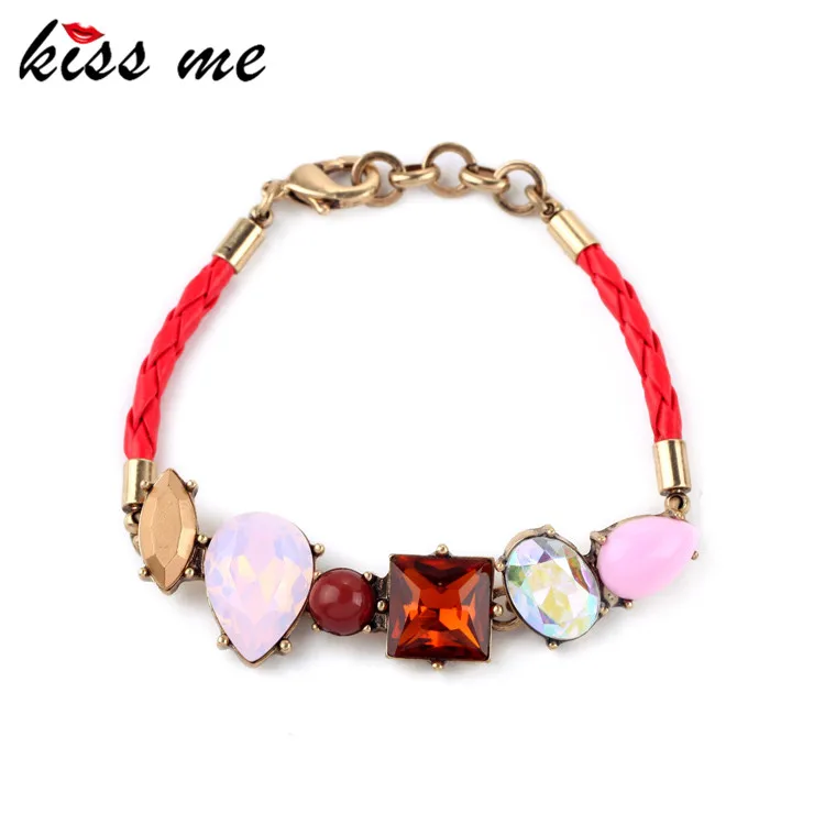 

Unique Mixed Color Cat Eye's Red Simulated Leather Chain Bracelet Summer Dress Accessories Factory Wholesale