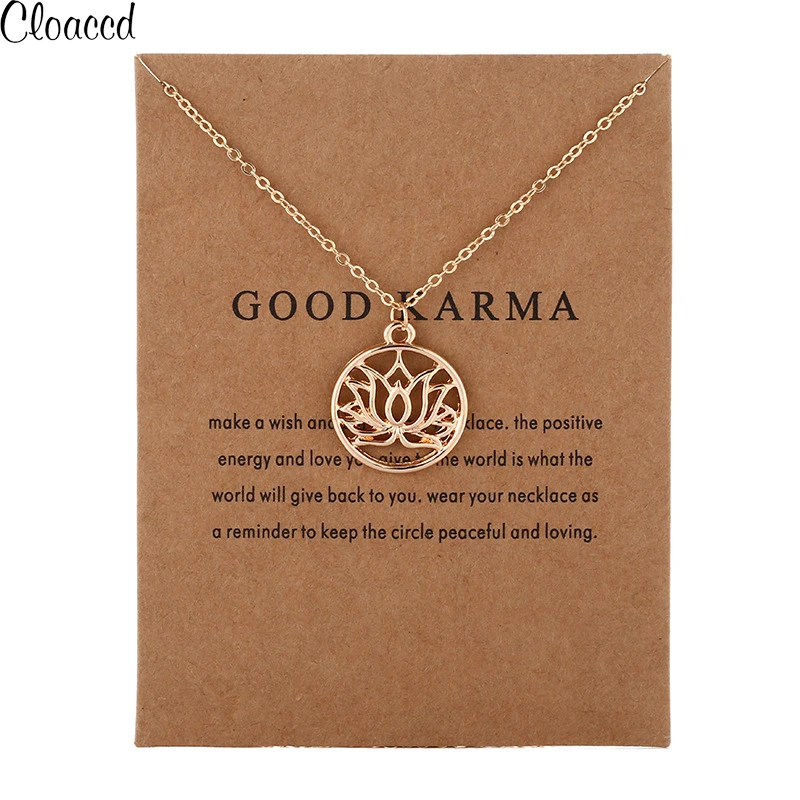 

New Design Good Karma Lotus Flower Pendant Necklace for Women Fashion Gold Color Short Chain Necklace Birthday Party Gifts