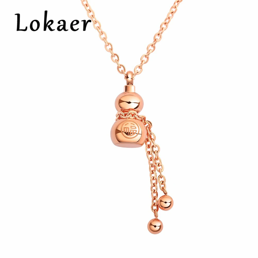 

Lokaer Titanium Steel Rose Gold Creative Gourd Necklace Women Fashion Chain Collarbone Generous Chinese Traditional Good Fortune