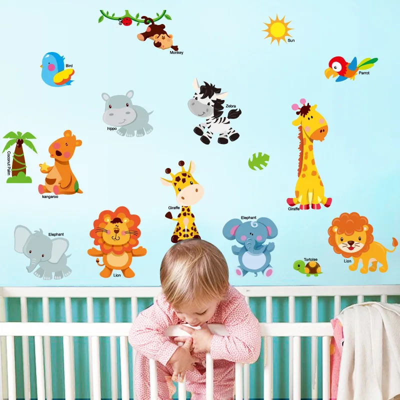 Джунгли Животные наклейки на стену детская комната Домашний декор джунгли сафари винил Детская комната Наклейка в детскую комнату декор