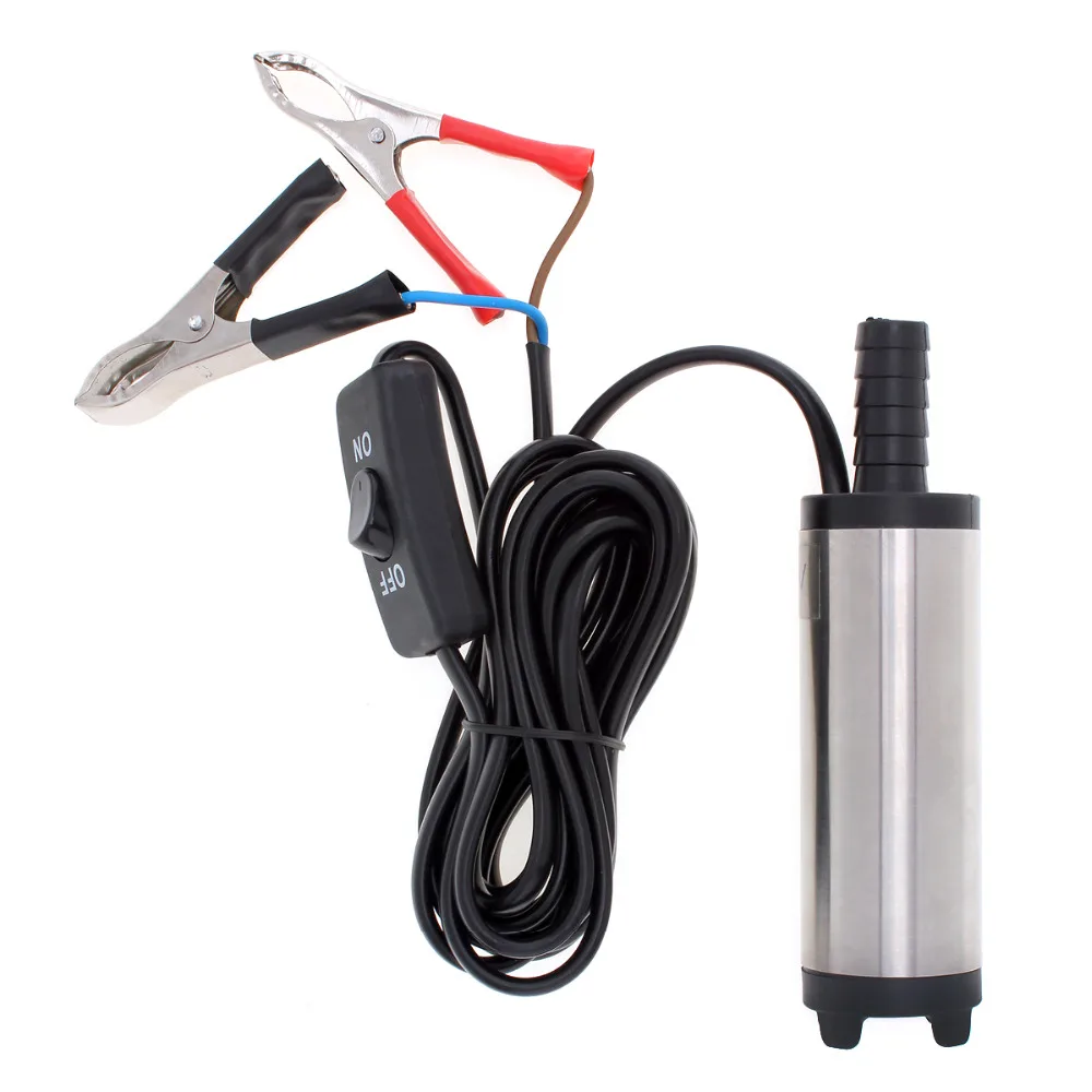 DC 12V Stainless Steel Auto Car Electric Submersible Pump Fuel Water Oil Barrel Pump Tool with 2 Alligator Clips