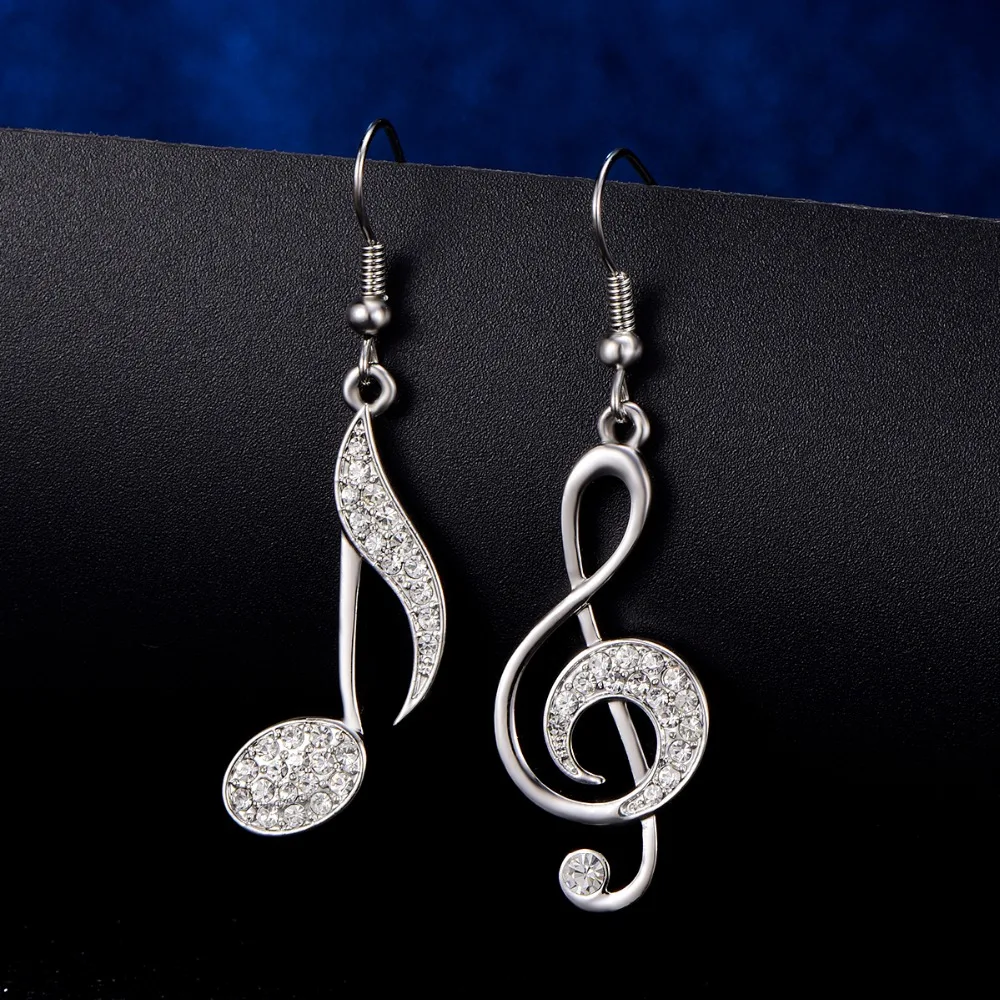 

Big Music Note Drop Earrings for Women Elegant Crystal Gold Note Geometric Earrings Silver Asymmetry Fashion Jewelry 2019 Gift