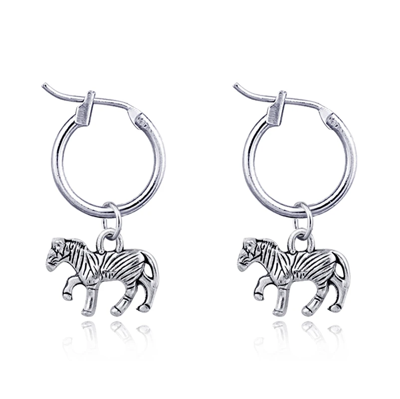 1 пара милые животные стереоскопические маленькие Зебра серьги-кольца Древний серебряный конь цвет личность серьги для женщин JewelryE63-7