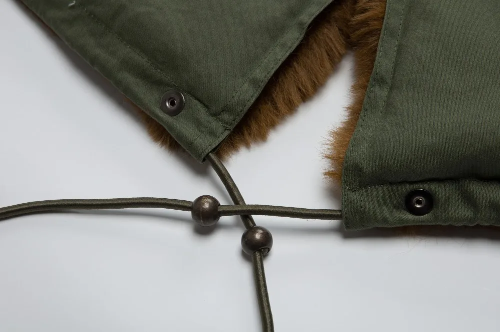 Дизайн армейский зеленый пальто зеленый меховой воротник зима коричневый подкладка Длинная стильная куртка меховая парка Мужская модная одежда