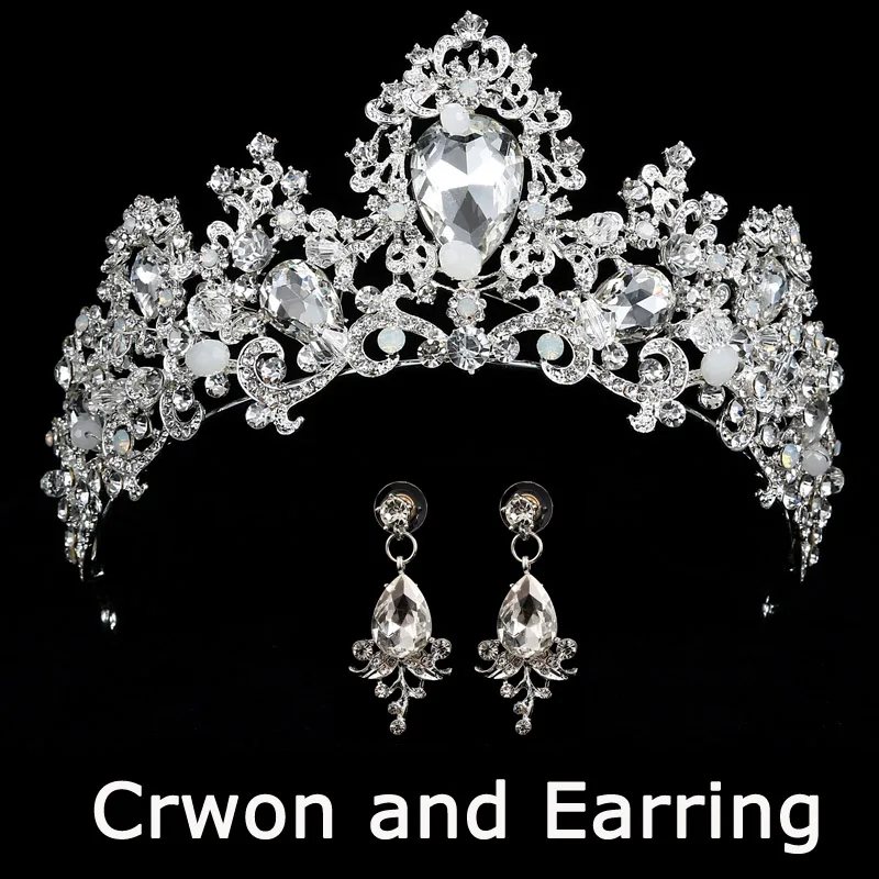 wedding crown queen bridal Tiaras bride crown with earrings headband Wedding Accessories diadem mariage hair jewelry ornaments - Image 4
