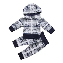 Winter & Autumn Newborn Baby Kids Boy Girl Clothes Brief Hooded Long Sleeve Tops Long Pants Outfits Fancy 2pcs Print Active Set