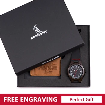 

Wood Watch Men Free Engraving Get Customized Card Wallet Gift Personalized Present Set Gifts to Father Husband Boyfriend