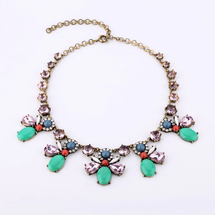 

2016 New Hot Sale Wholesale Brand Jewelry Acrylic Rhinestone Green Chain Transparent Chocker Necklace