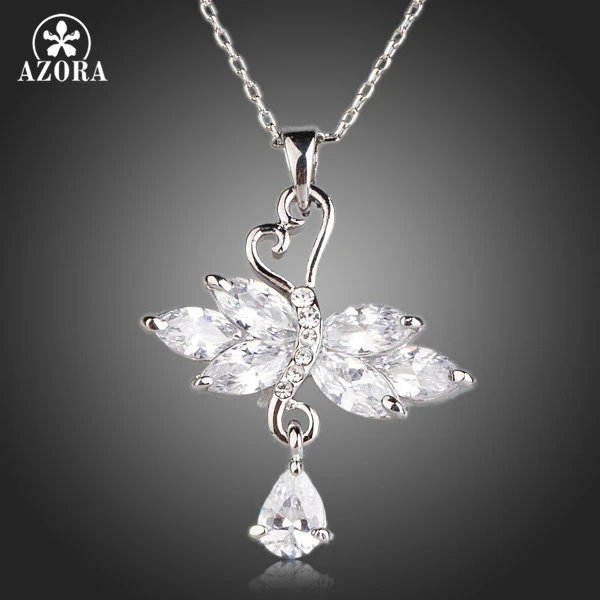 Азора два Лебеди в любви от Clear Cubic Zirconia кулон Цепочки и ожерелья TN0127|swan harmonica|swan
