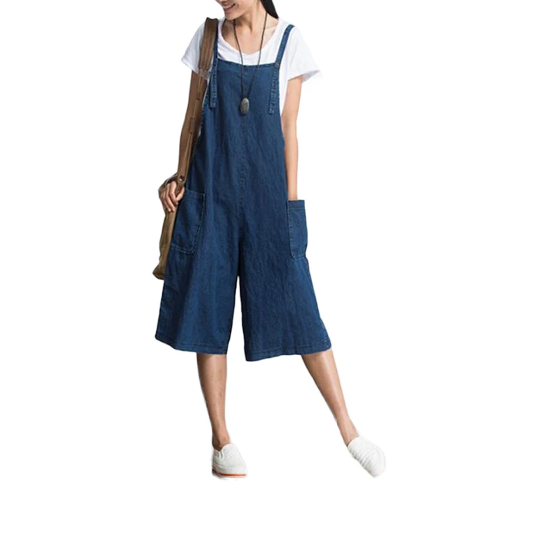 

korean summer women's casual Loose dungarees Overalls female denim rompers pocket plus size Femme strap wide leg jeans jumpsuits