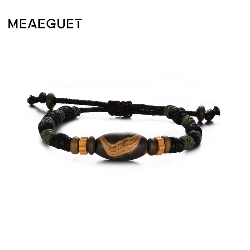

Meaeguet Adjustable Street Style Porcelain Beads Charm Bangle Men Women Leather Bracelet Black Braided Rope Chain Jewelry